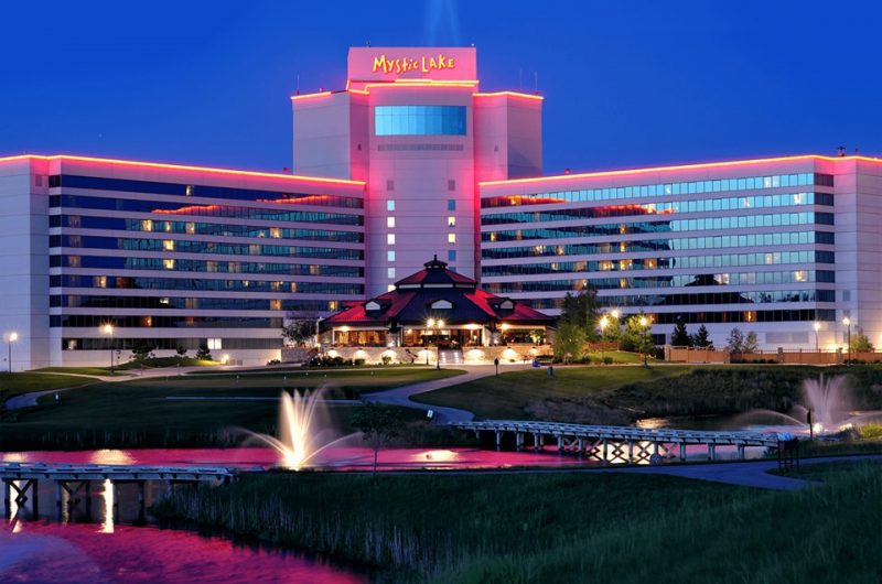 mystic lake casino hotel lights night clouds